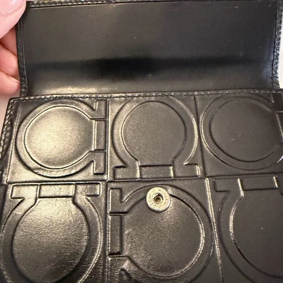 Salvatore Ferragamo Gancini Black Embossed Bifold Leather Wallet